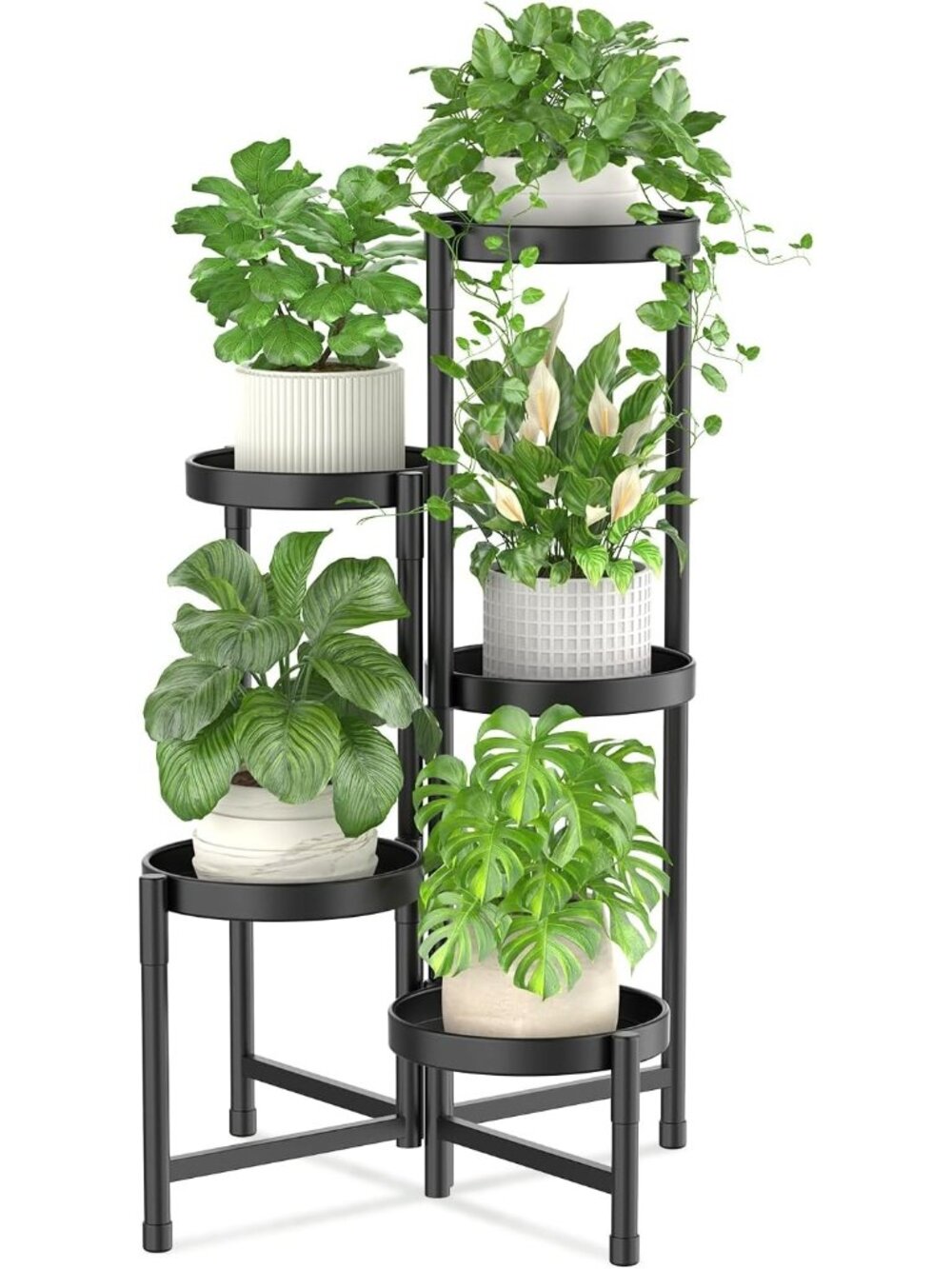 New Plant Stand Indoor Outdoor, 5 Tier Metal Corner Shelf, Black